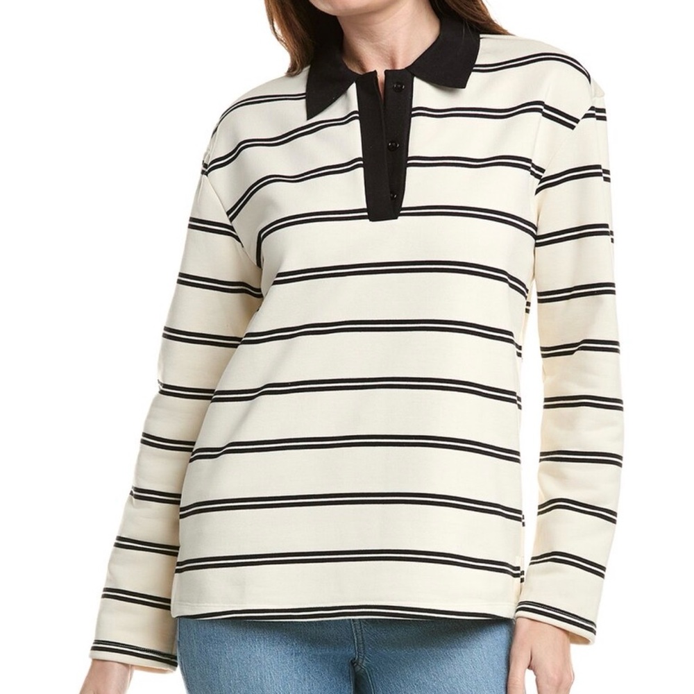 English Factory Black and Cream Striped Polo Shirt